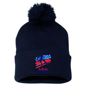 Ice Hockey USA Support The Team USA Flag Hockey Lover Pom Pom 12in Knit Beanie