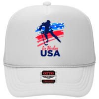 Ice Hockey USA Support The Team USA Flag Hockey Lover High Crown Mesh Back Trucker Hat