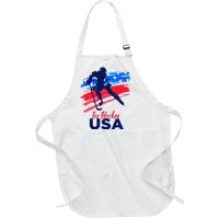 Ice Hockey USA Support The Team USA Flag Hockey Lover Full-Length Apron With Pockets