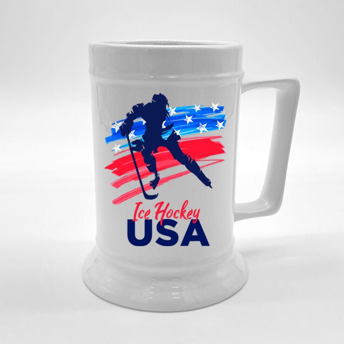 Ice Hockey USA Support The Team USA Flag Hockey Lover Beer Stein