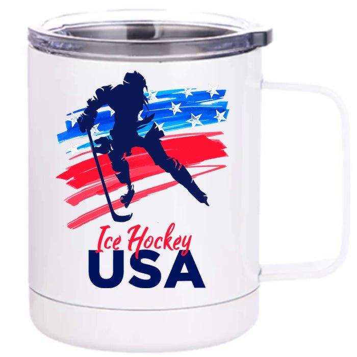 Ice Hockey USA Support The Team USA Flag Hockey Lover 12 oz Stainless Steel Tumbler Cup