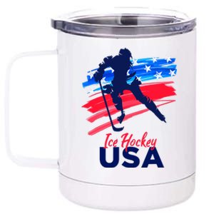 Ice Hockey USA Support The Team USA Flag Hockey Lover 12 oz Stainless Steel Tumbler Cup