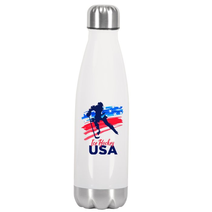 Ice Hockey USA Support The Team USA Flag Hockey Lover Stainless Steel Insulated Water Bottle