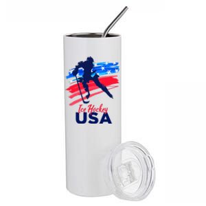 Ice Hockey USA Support The Team USA Flag Hockey Lover Stainless Steel Tumbler