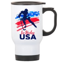 Ice Hockey USA Support The Team USA Flag Hockey Lover Stainless Steel Travel Mug