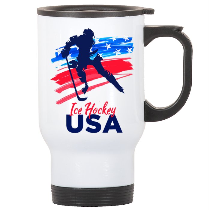 Ice Hockey USA Support The Team USA Flag Hockey Lover Stainless Steel Travel Mug