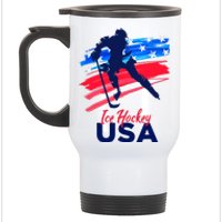 Ice Hockey USA Support The Team USA Flag Hockey Lover Stainless Steel Travel Mug