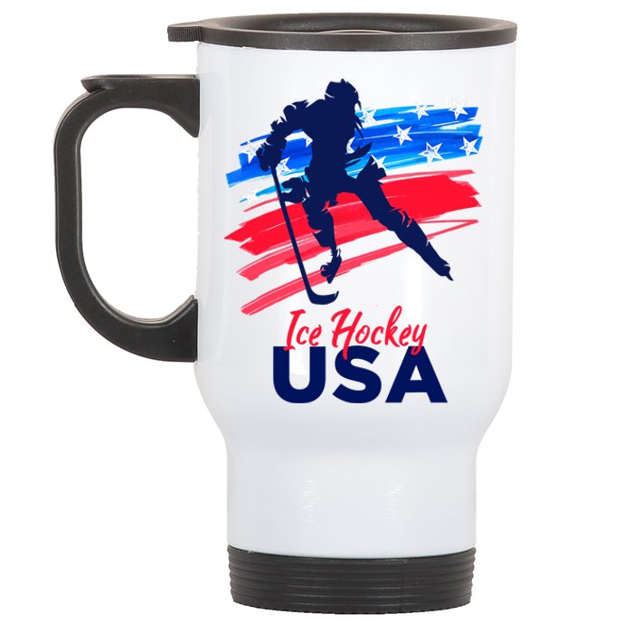 Ice Hockey USA Support The Team USA Flag Hockey Lover Stainless Steel Travel Mug