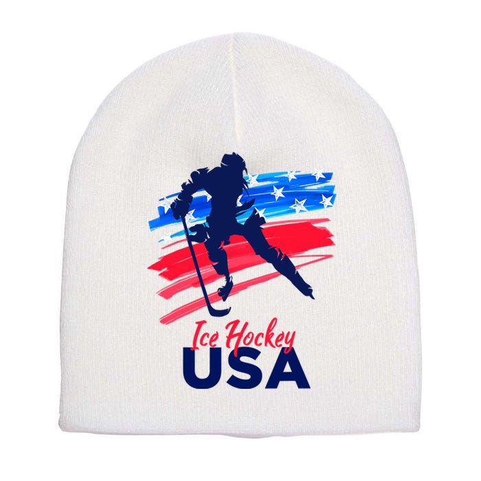 Ice Hockey USA Support The Team USA Flag Hockey Lover Short Acrylic Beanie