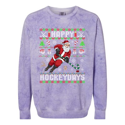 Ice Hockey Ugly Christmas Santa Claus Happy Hockeydays Gift Colorblast Crewneck Sweatshirt