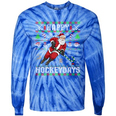 Ice Hockey Ugly Christmas Santa Claus Happy Hockeydays Gift Tie-Dye Long Sleeve Shirt