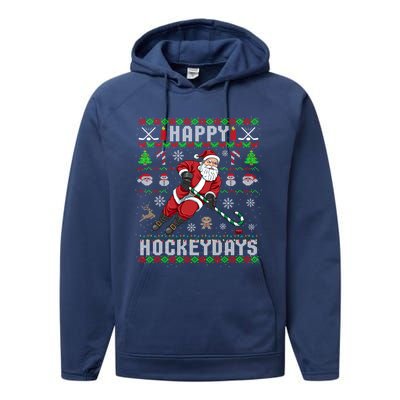 Ice Hockey Ugly Christmas Santa Claus Happy Hockeydays Gift Performance Fleece Hoodie