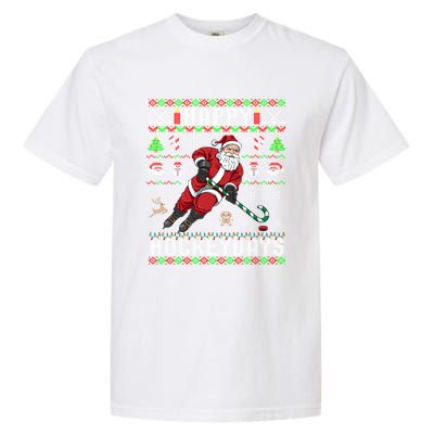 Ice Hockey Ugly Christmas Santa Claus Happy Hockeydays Gift Garment-Dyed Heavyweight T-Shirt