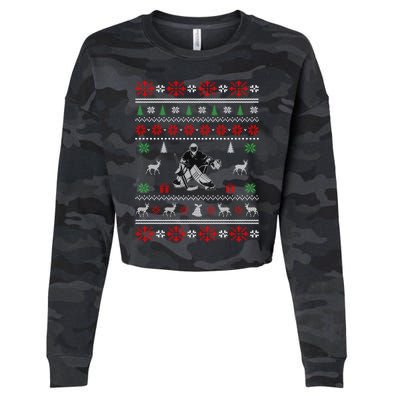 Ice Hockey Ugly Christmas Design Hockey Christmas Gift Cool Gift Cropped Pullover Crew