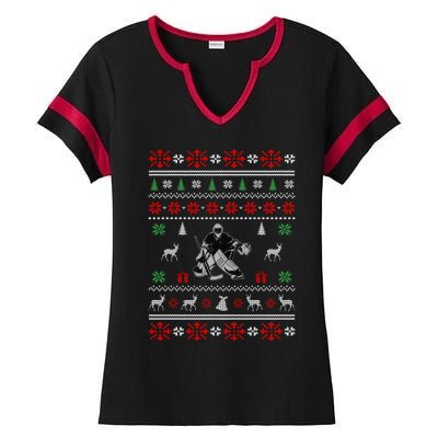 Ice Hockey Ugly Christmas Design Hockey Christmas Gift Cool Gift Ladies Halftime Notch Neck Tee