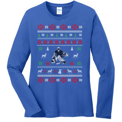 Ice Hockey Ugly Christmas Design Hockey Christmas Gift Cool Gift Ladies Long Sleeve Shirt