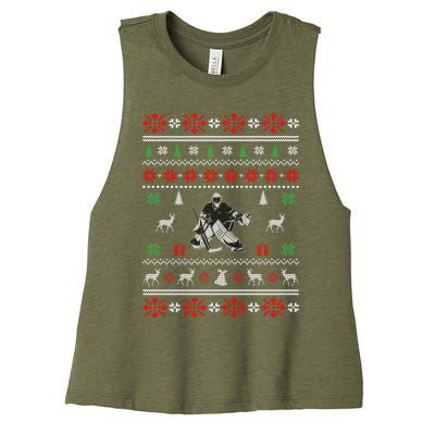 Ice Hockey Ugly Christmas Design Hockey Christmas Gift Cool Gift Women's Racerback Cropped Tank