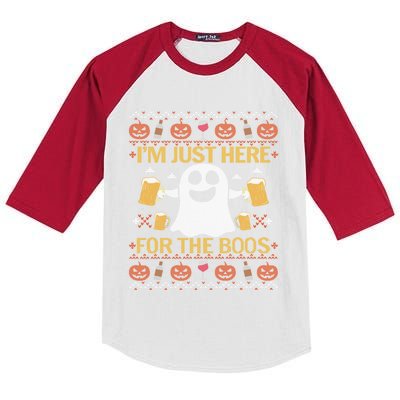 Ing Halloween Ugly Sweater IM Just Here For The Boos Gift Kids Colorblock Raglan Jersey