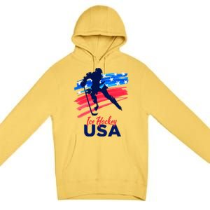 Ice Hockey Usa Support The Team Gift Usa Flag Hockey Lover Meaningful Gift Premium Pullover Hoodie