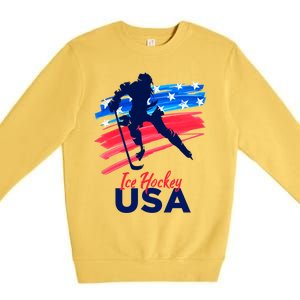 Ice Hockey Usa Support The Team Gift Usa Flag Hockey Lover Meaningful Gift Premium Crewneck Sweatshirt