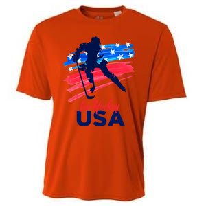 Ice Hockey Usa Support The Team Gift Usa Flag Hockey Lover Meaningful Gift Cooling Performance Crew T-Shirt