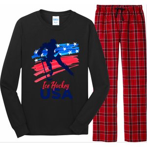 Ice Hockey Usa Support The Team Gift Usa Flag Hockey Lover Meaningful Gift Long Sleeve Pajama Set