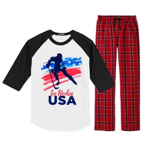 Ice Hockey Usa Support The Team Gift Usa Flag Hockey Lover Meaningful Gift Raglan Sleeve Pajama Set