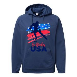 Ice Hockey Usa Support The Team Gift Usa Flag Hockey Lover Meaningful Gift Performance Fleece Hoodie