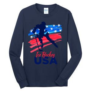 Ice Hockey Usa Support The Team Gift Usa Flag Hockey Lover Meaningful Gift Tall Long Sleeve T-Shirt