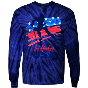 Ice Hockey Usa Support The Team Gift Usa Flag Hockey Lover Meaningful Gift Tie-Dye Long Sleeve Shirt