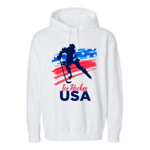 Ice Hockey Usa Support The Team Gift Usa Flag Hockey Lover Meaningful Gift Garment-Dyed Fleece Hoodie