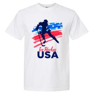 Ice Hockey Usa Support The Team Gift Usa Flag Hockey Lover Meaningful Gift Garment-Dyed Heavyweight T-Shirt