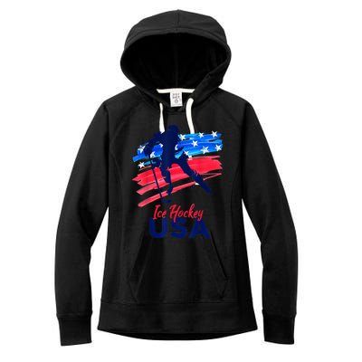 Ice Hockey USA Flag Hockey Lover Women's Fleece Hoodie