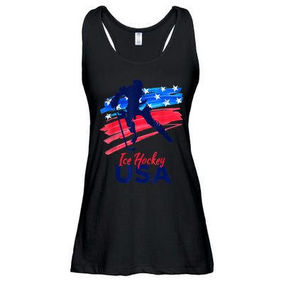 Ice Hockey USA Flag Hockey Lover Ladies Essential Flowy Tank