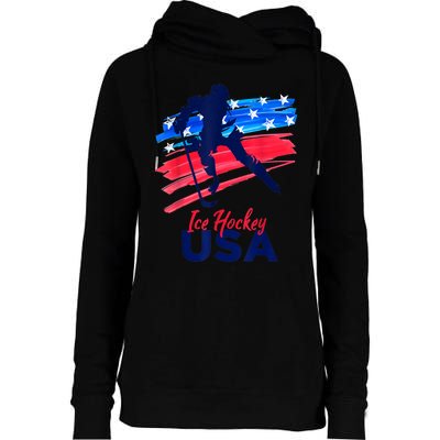 Ice Hockey USA Flag Hockey Lover Womens Funnel Neck Pullover Hood