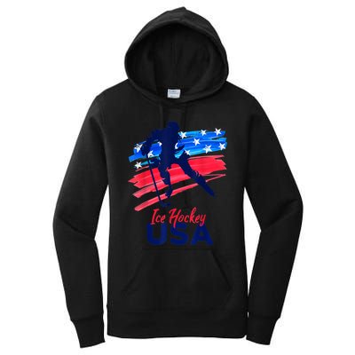 Ice Hockey USA Flag Hockey Lover Women's Pullover Hoodie