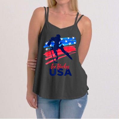 Ice Hockey USA Flag Hockey Lover Women's Strappy Tank