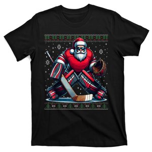 Ice Hockey Ugly Christmas Sweater Santa Hockey Goalie Gift T-Shirt