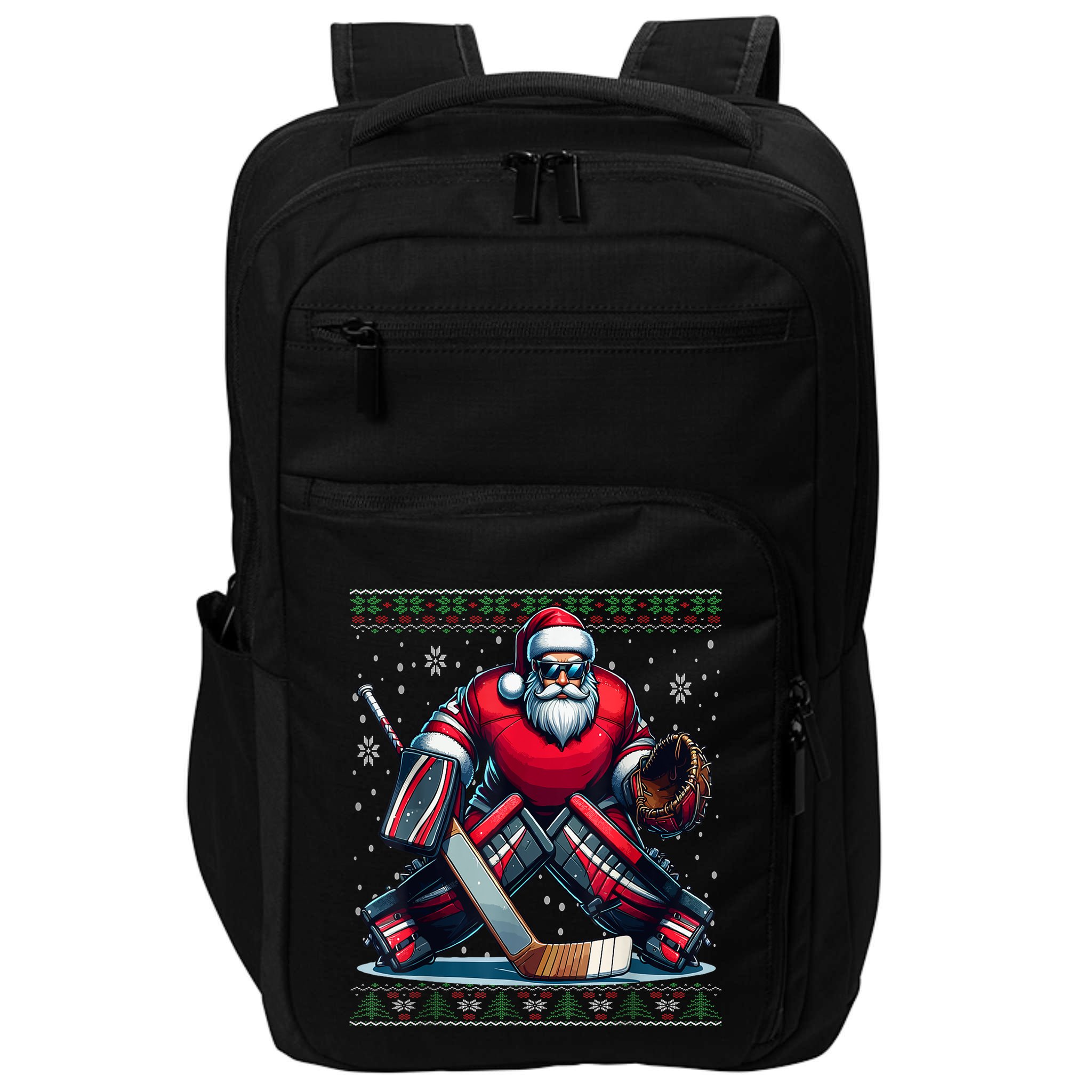 Ice Hockey Ugly Christmas Sweater Santa Hockey Goalie Gift Impact Tech Backpack