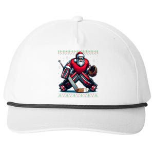 Ice Hockey Ugly Christmas Sweater Santa Hockey Goalie Gift Snapback Five-Panel Rope Hat