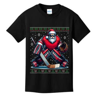 Ice Hockey Ugly Christmas Sweater Santa Hockey Goalie Gift Kids T-Shirt