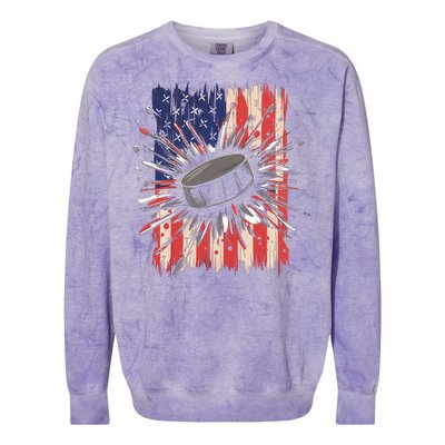 Ice Hockey Usa Flag Sports Fans Patriotic Gift Colorblast Crewneck Sweatshirt