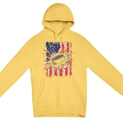 Ice Hockey Usa Flag Sports Fans Patriotic Gift Premium Pullover Hoodie