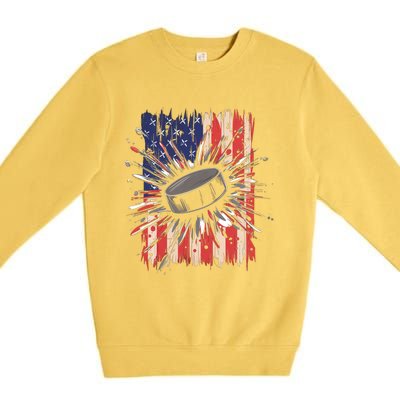 Ice Hockey Usa Flag Sports Fans Patriotic Gift Premium Crewneck Sweatshirt