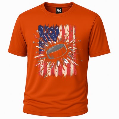 Ice Hockey Usa Flag Sports Fans Patriotic Gift Cooling Performance Crew T-Shirt