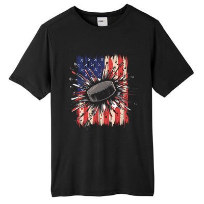 Ice Hockey Usa Flag Sports Fans Patriotic Gift Tall Fusion ChromaSoft Performance T-Shirt