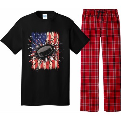 Ice Hockey Usa Flag Sports Fans Patriotic Gift Pajama Set