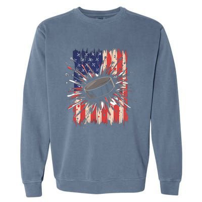 Ice Hockey Usa Flag Sports Fans Patriotic Gift Garment-Dyed Sweatshirt