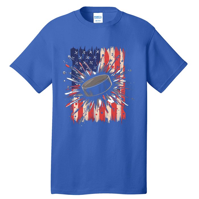 Ice Hockey Usa Flag Sports Fans Patriotic Gift Tall T-Shirt