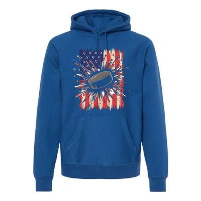 Ice Hockey Usa Flag Sports Fans Patriotic Gift Premium Hoodie